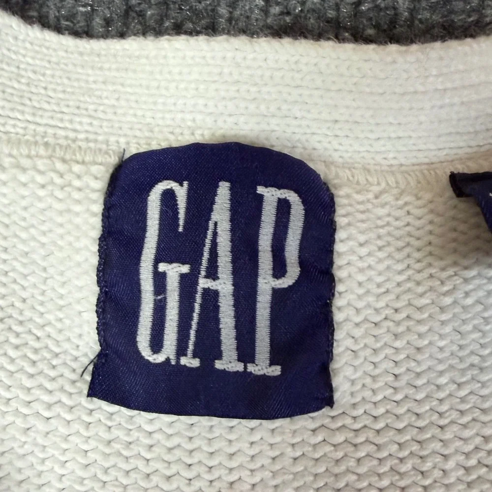Vintage Gap Yachting Club White Cotton Cardigan Sweater Mens Medium Ribbed Patch